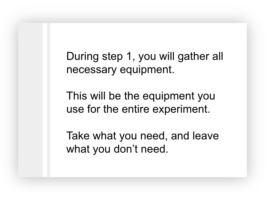 A PowerPoint slide that details text-based information about a lab experiment