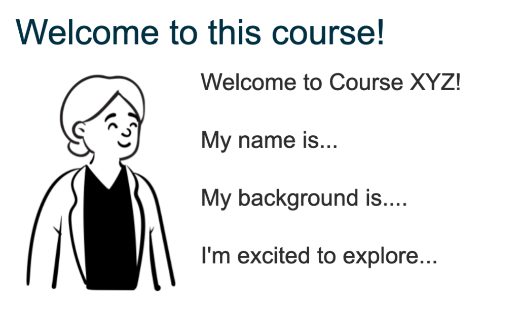 A screenshot of the welcome message on a Moodle course home page
