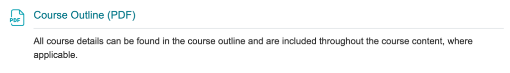 A screenshot of the course outline on a Moodle course home page